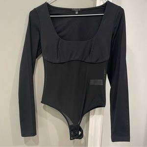 Black mesh long sleeve bodysuit